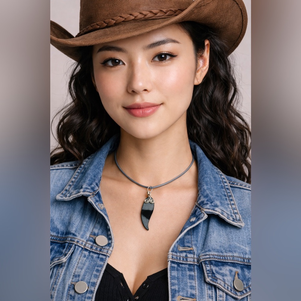 🧚🏻‍♀️ modern statement necklace with grey 18” cord 2” charm